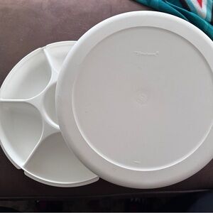 VTG Tupperware White Round veggie dip Serving Platter
